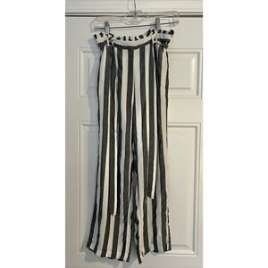 American Eagle Women's Size Medium Black White Stripe Paper Bag Tie Waist  Pants